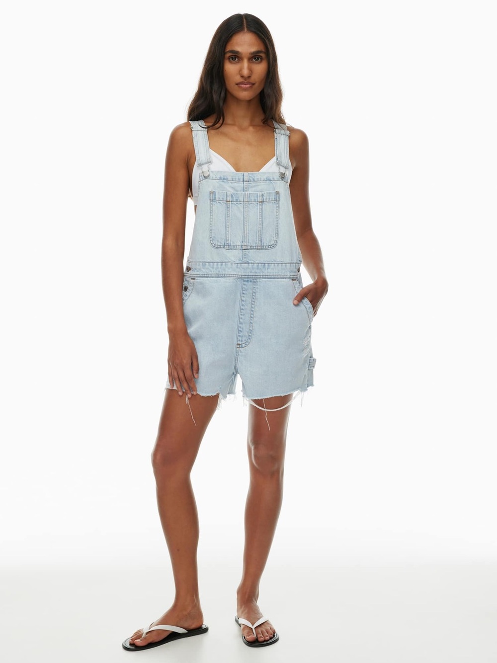 DENIM FORUM The '90s Silvie Baggy Shortall in Distressed Bleach Bleu